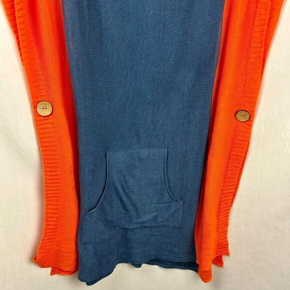 NEW Fanfare Gameday Knit Poncho Hoodie Sweater Wrap One Size Orange Navy Blue - Picture 3 of 9